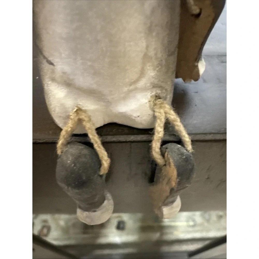 Vintage Wood Grey and White Cat Rope Jointed Legs